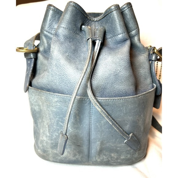 Vintage Coach Bag 1990s Thompson Drawstring Bucket Bag #4151 Baby Blue Worn - Picture 2 of 16